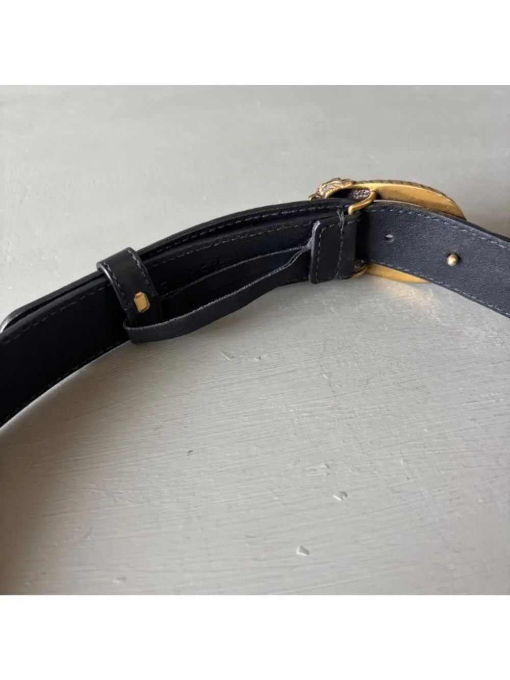 Gucci Dionysus Black Leather Belt Antique Gold Tiger Buckle Size 85 34 476453